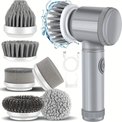 LA1 Pro Electric Spin Scrubber, Cordless with 6 Brush Heads & Adjustable Handle