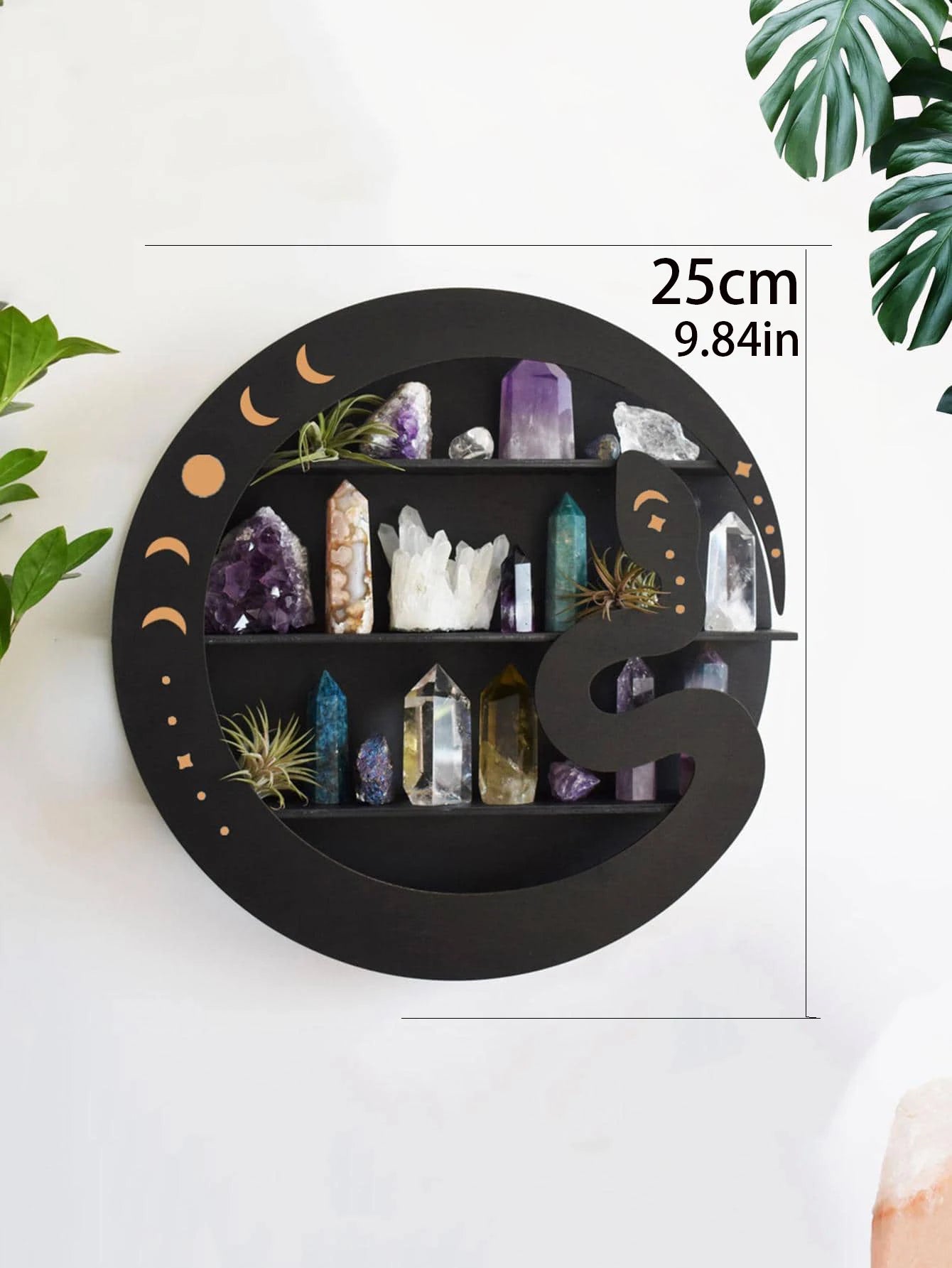 Moon Face Wooden Floating Shelf – Boho Wall Decor & Crystal Holder